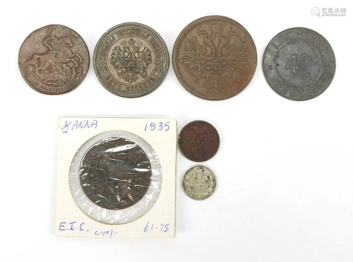 Foreign coinage including 1835 half Anna