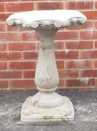 Stoneware garden column birdbath, 62cm high