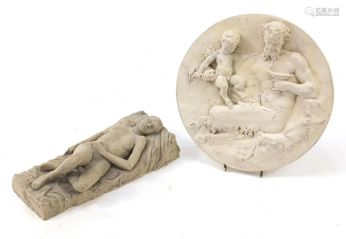 Modernist sculpture of a reclining nude female and a