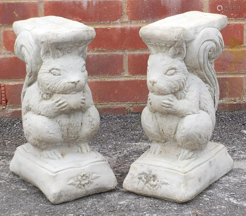 Pair of stoneware garden squirrels