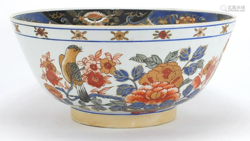 Large Chinese porcelain bowl hand painted with flowers,