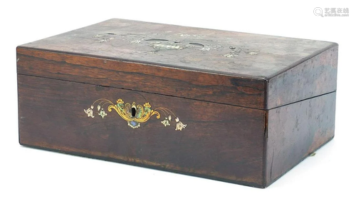 Early Victorian rosewood box with mother of pearl