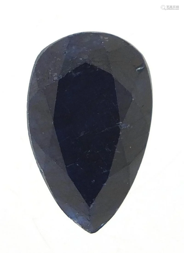 Pear cut dark blue sapphire gemstone with certificate,