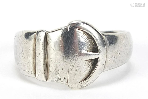 Silver buckle ring, Birmingham 1928, size S, 5.0g