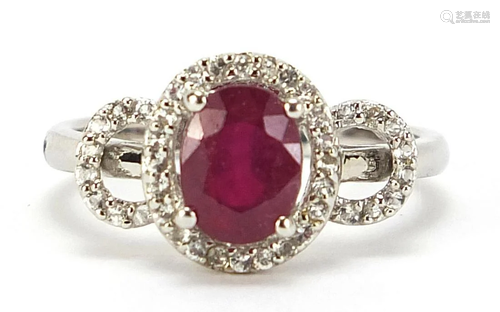 Silver, ruby and cubic zirconia ring, size P, 3.1g