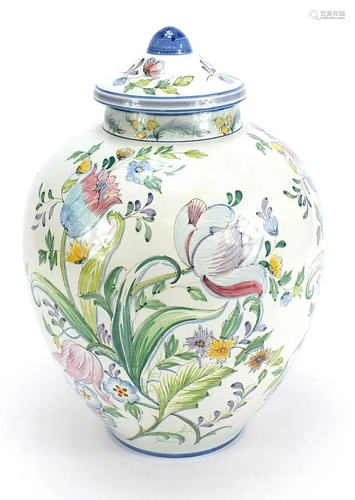 Portuguese porcelain vase and cover hand painted with