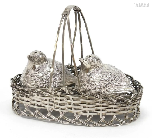 Pair of silver plated castors in the form of chicks