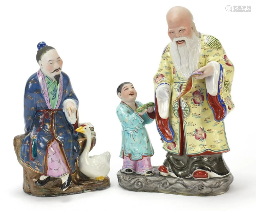 Chinese porcelain figure with swan and figure group of