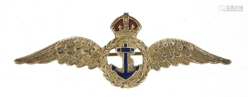 Military interest silver and enamel naval wings brooch,