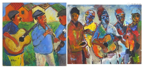 Sandy Esau - South African Band Groups, pair of oil on