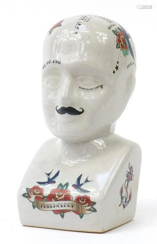 Crackle glazed porcelain phrenology head, 29cm high