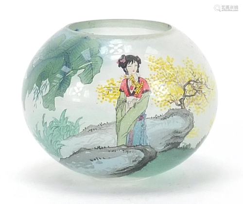 Chinese glass candle holder internally hand painted