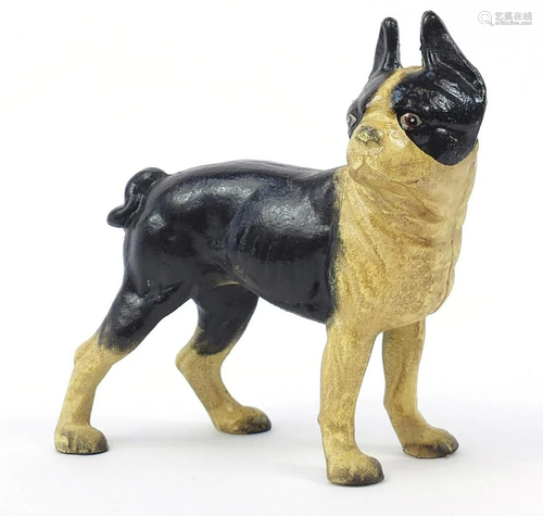 Painted cast iron French bull dog, 23cm in length