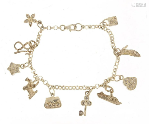 Silver charm bracelet, 18cm in length, 15.0g