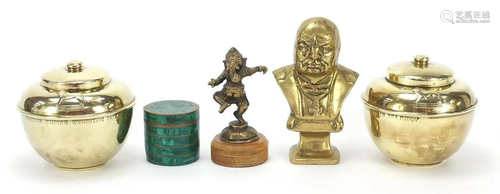 Metalware including an Indian bronze deity and pair of