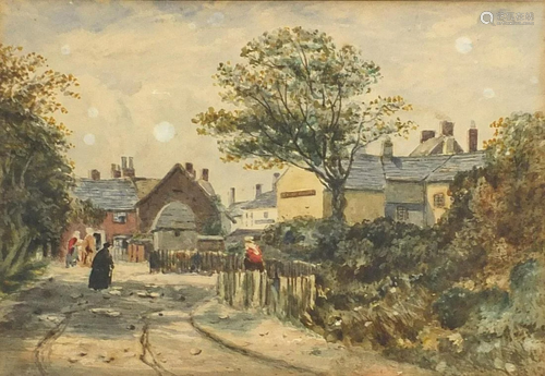 Circle of David Cox - Village street scene, pencil and