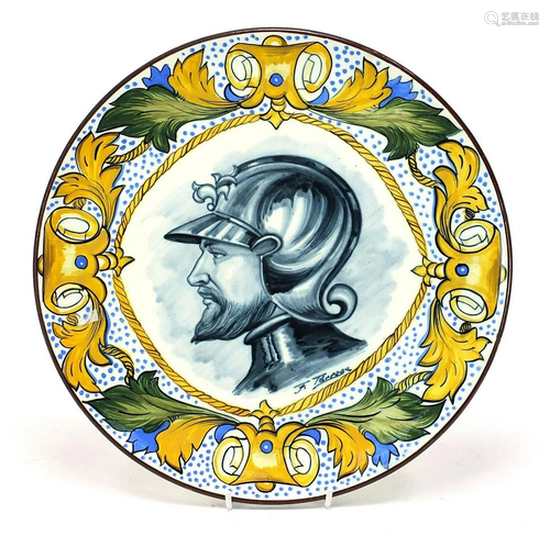 Italian Maiolica style charger decorated with a figure