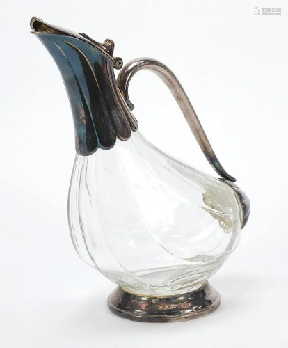 Cut glass claret jug with silver plated mounts, 25cm