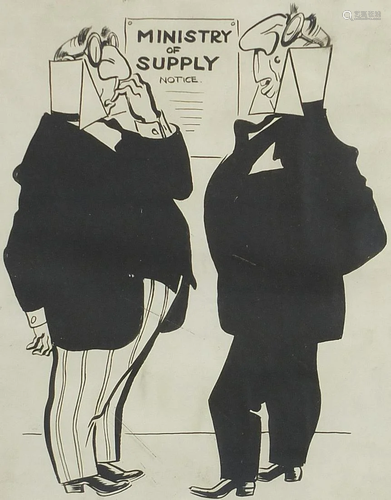 Ministry of Supply notice, comical ink illustration,