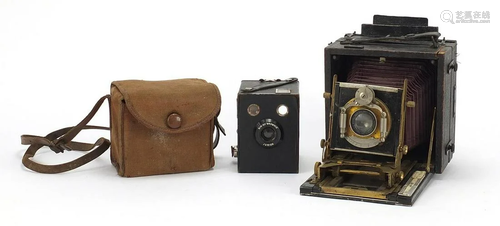 Vintage cameras including a folding example a Kodak box