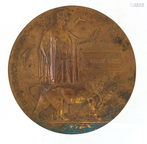 British military World War I death plaque awarded to