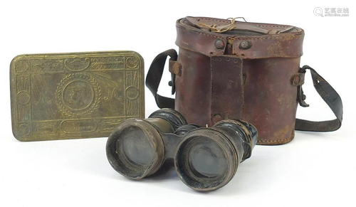 British military World War I brass Mary tin and pair of