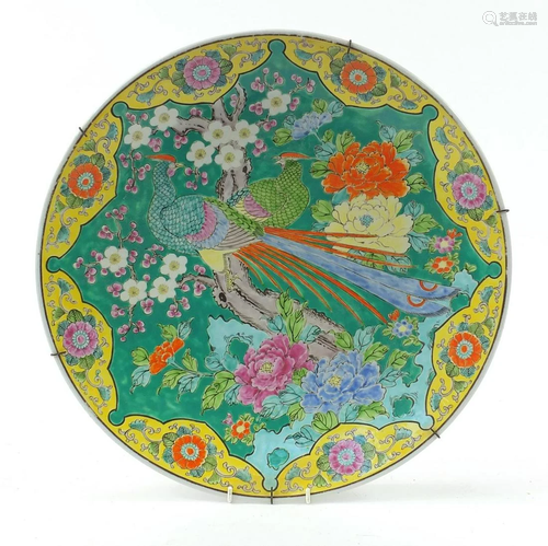 Large Chinese porcelain charger hand painted with birds