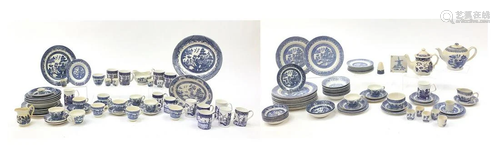 Collection of blue and white Old Willow china including