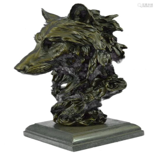 Wolf Head Bust Wild Life Bronze Statue