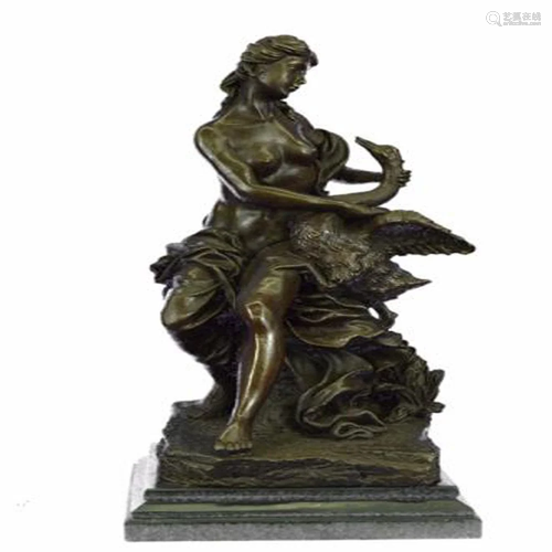 Woman and Swan Bronze Statue