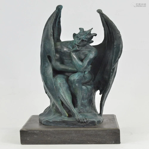 Green Patina Devil Bronze Sculpture