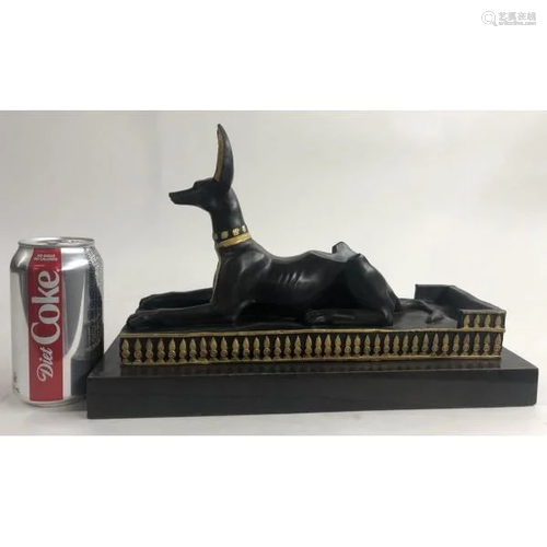 Egyptian Anubis Jackal Bust on Plinth Bronze Sculpture