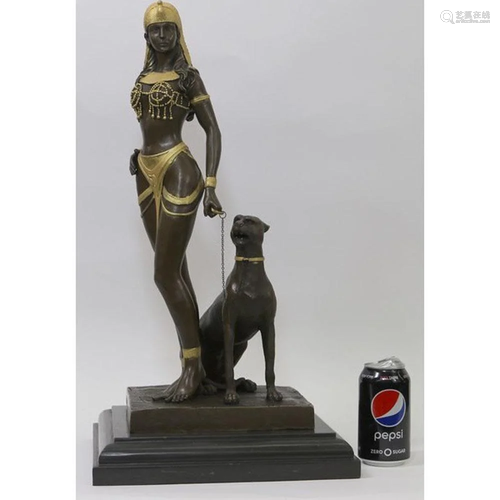 Egyptian Queen and Panther Bronze Sculpture