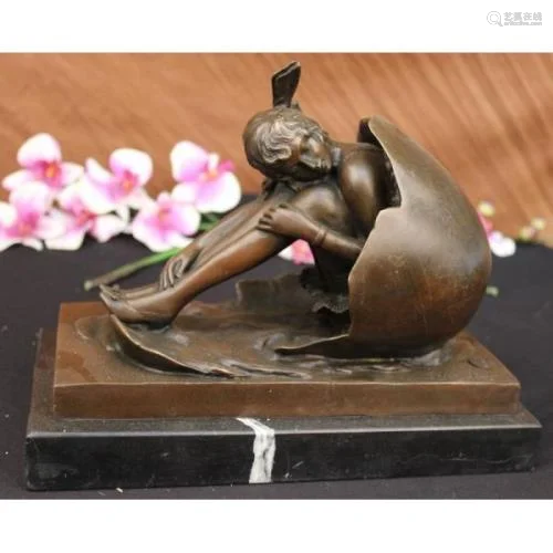 Nude Girl Emerging from Egg Shell Bronze Sculpture