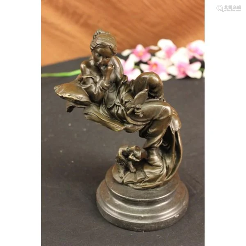 Little Lady with Dog Baby Bronze Sculpture