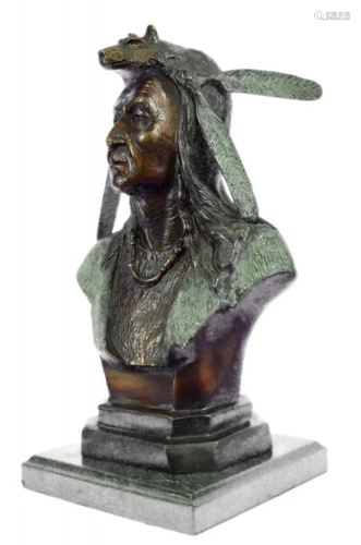 Native American Bust Bronze Sculpture