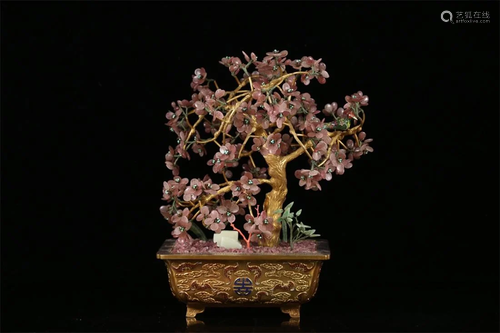 Old stock, plum blossom bonsai,copper gilt flower pot