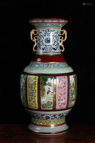 Old stock,Youcai gilt vase,with Qianlong