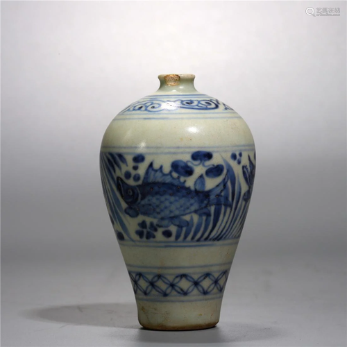 Yuan Dynasty blue and white Mei vase.Dimension: H:9.5