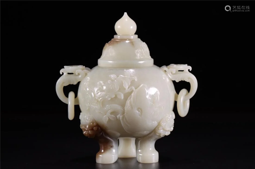 Old stock,hetian jade incense burner,with double ear