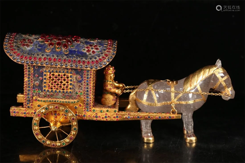 Copper gilt cart crystal horse-drawn cart