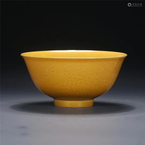 Qing Dynasty yellow ground bowl,with Qianlong