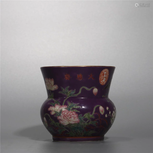 Old stock,purple ground peony vase,with Yongqing