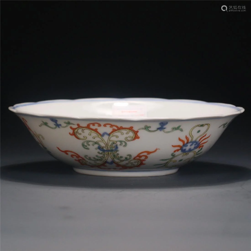 Old stock,Wucai plate,painted auspicious patterns,with