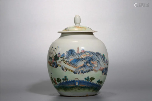 Qing Dynasty famille-rose jar,with lid and