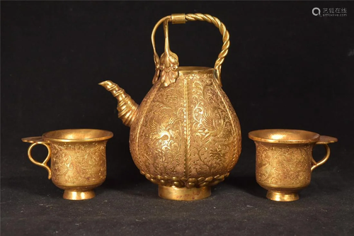 Old stock,a set of copper gilt wine pot&