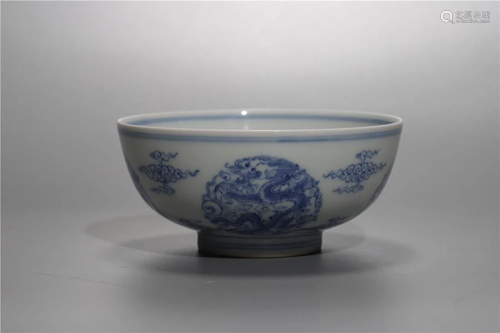 Old stock,Qing Dynasty blue and white bowl,painted