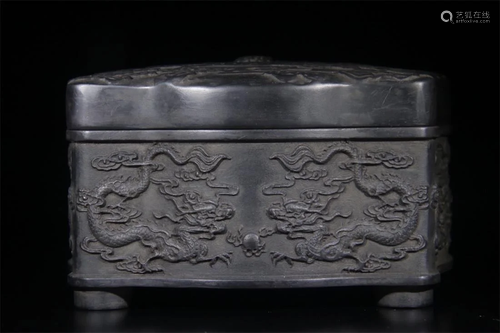 Old stock,Late Qing Dynasty ink-stone.carved dragon