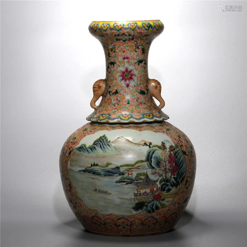 Old stock famille-rose vase,painted