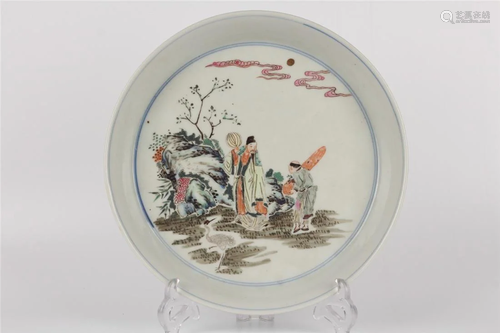 Old stock,famille-rose plate,painted characters